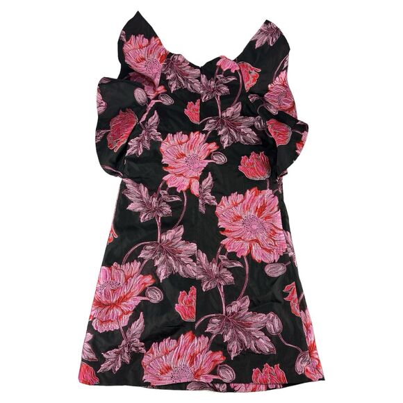 Belle Badgley Mischka Mini Gina Dress Womens 0 Black Pink Floral Lined Cocktail - Picture 2 of 6
